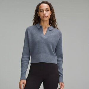 Lululemon Athletica Iron Blue Collared Merino Wool-Blend Sweater |  XS